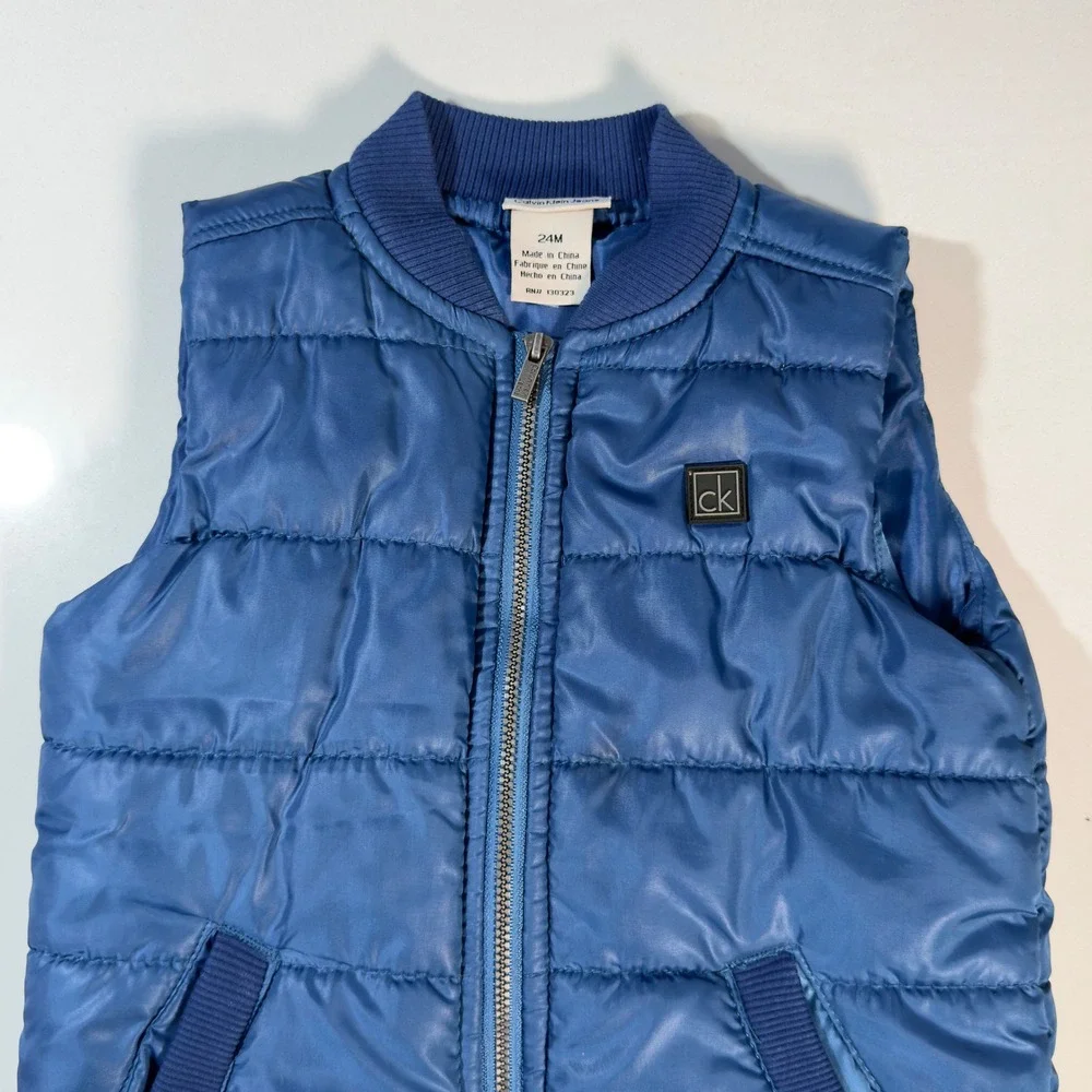 Calvin Klein Puffer Vest Kids 24M Blue Excellent Quilted Zip Up Logo Outerwear